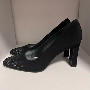Stuart Weitzman VTG Black Sparkle Square Toe Box Heel Heels Size 9.5